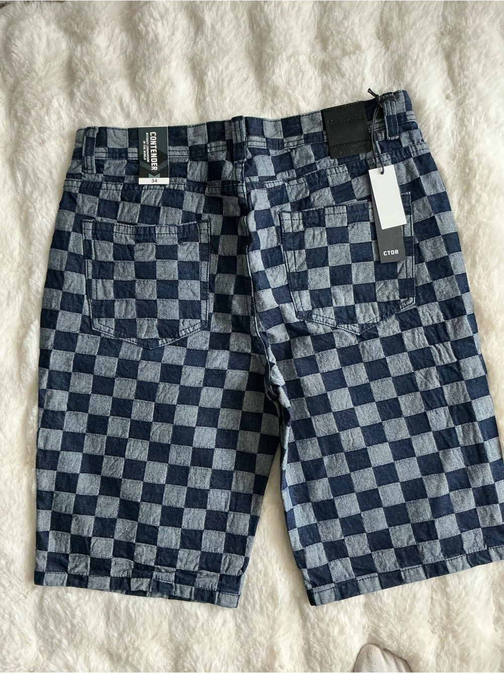 Men's Navy Checkered Jean Shorts - Classic Summer Style - Picture 5 of 7